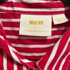 Anthropologie Maeve Retro Red and White Stripe Cotton Belted Shirt Dress